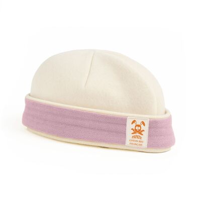 Gorro Recién Nacido Algodón Biológico Blanco y Rosa