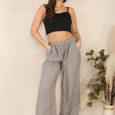 Elasticated waist wide leg linen trousers