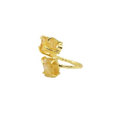 Women's gold ring, adjustable with yellow quartz stone.   Hand made.   Imitation jewelry.   Spring.   Weddings, guests.