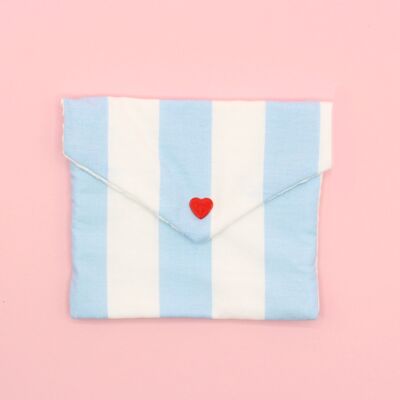 soap pouch, red heart blue stripes pattern