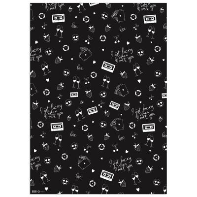 Gift wrapping paper, Love Icons, Black