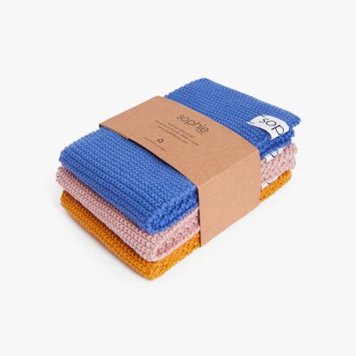 Reusable Dishcloths - Cobalt / Mustard / Rose