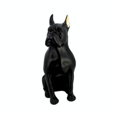 DOG IN BLACK RESIN WITH GOLDEN EARS 13.3X9XHT23CM HECTOR