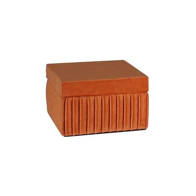 BOITE EN VELOURS PLISSÉ TERRACOTA INTERIEUR NOIR 12X12X7CM VRILLE