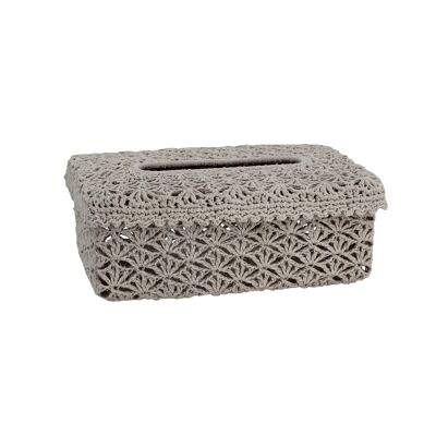 CAJA PAÑUELOS RÍGIDO TEJIDO CROCHET COLOR MASTIC 26X16X9CM LEA