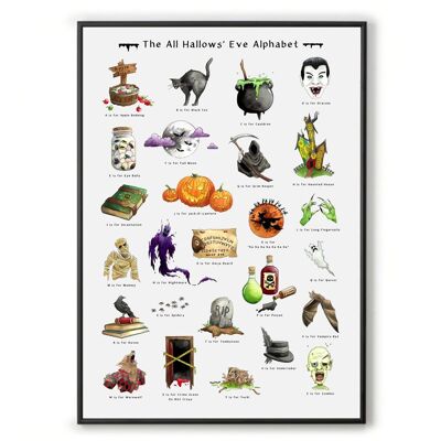 La stampa A3 dell'alfabeto di Halloween (senza cornice)