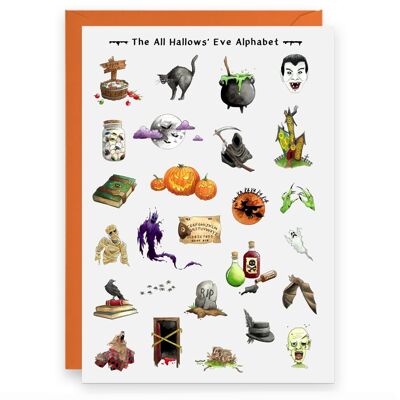 La cartolina d'auguri dell'alfabeto di Halloween