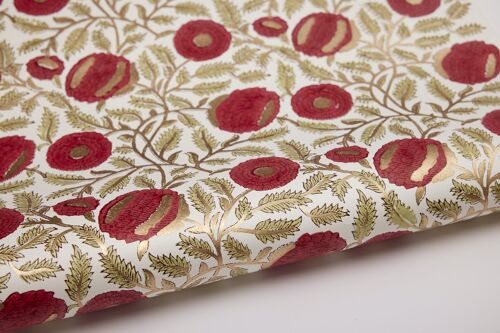 Hand Block Printed Gift Wrap Sheets -Marigold Glitz Scarlet