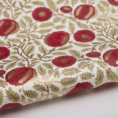 Hand Block Printed Gift Wrap Sheets -Marigold Glitz Scarlet