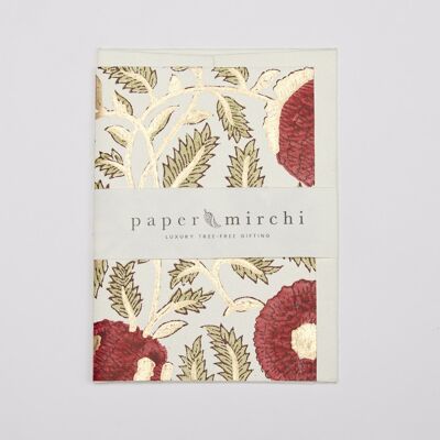 Handblockbedruckte Grußkarte – Marigold Glitz Scarlet