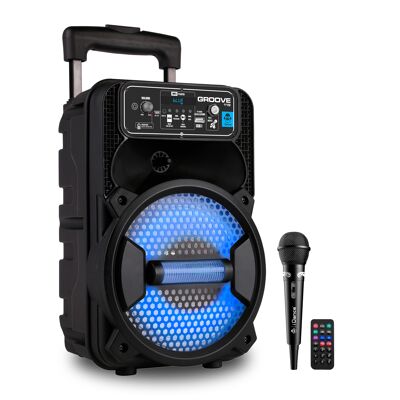 PORTABLE SPEAKER WITH MICROPHONE AND GROOVE REMOTE CONTROL