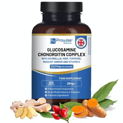 Complexe de glucosamine et de chondroïtine – 200 comprimés à haute concentration
