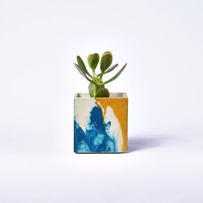 Indoor Plant Concrete Pot - Marbled Concrete Yellow and Blue