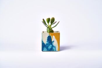 Pot en béton pour plante d'intérieur - Béton marbré Jaune et Bleu 1