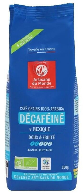 Café décaféiné Mexique Chiapas 100% Arabica grains, 250g