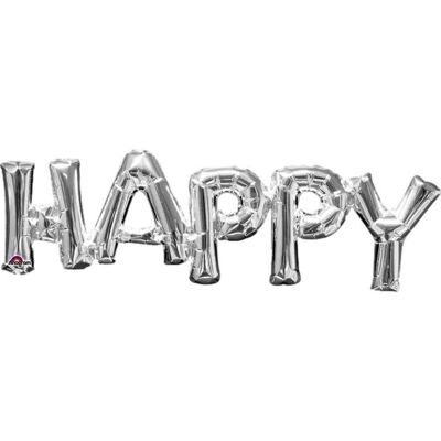 Ballon Foil Supershape Phrase "Happy" Argent