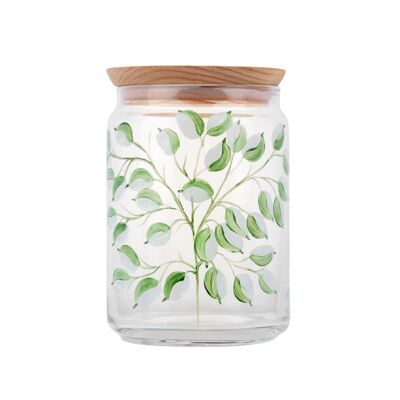 Hand painted glass jar 1L with wooden lid - Wisteria White