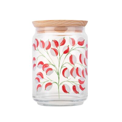 Hand painted glass jar 1L with wooden lid - Red Wisteria