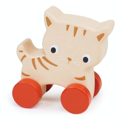 Mentari Gattino giocattolo in legno su ruote per bambini