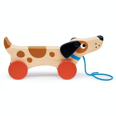 Cachorro de juguete de madera mentari sobre ruedas para niños
