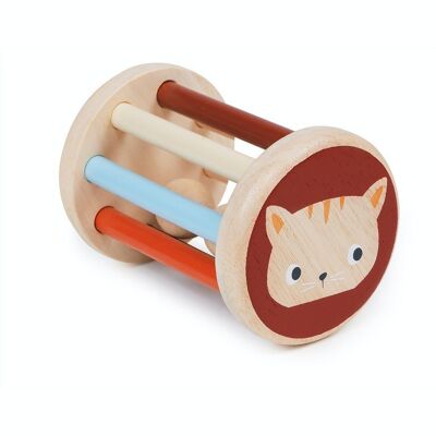 Sonajero de gatito con ruedas de juguete de madera Mentari para niños