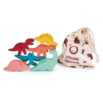 Mentari Giocattolo in legno Dinosauri impilabili felici per bambini