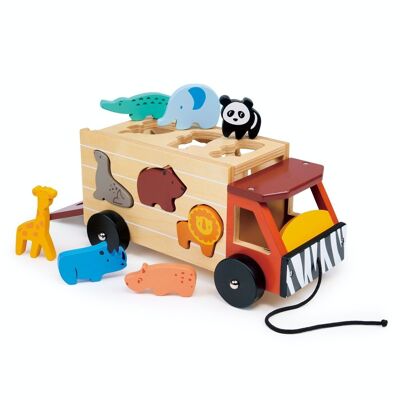 Mentari Camion Safari di smistamento di forme di giocattoli in legno per bambini