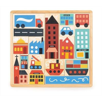 Mentari Puzzle di città giocattolo in legno per bambini