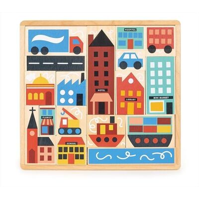 Mentari Wooden Toy Town Puzzle para niños