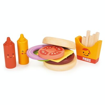 Mentari Holzspielzeug-Burger-Set zum Mitnehmen für Kinder
