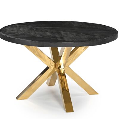 Round herringbone dining table gold 130cm