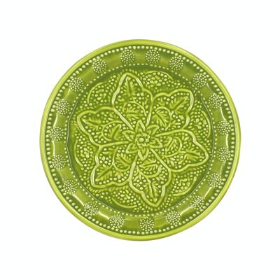 ROUND TRAY IN GREEN ENAMELLED METAL DIAM 32.5CM BOMBAY