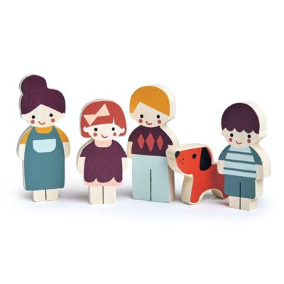 Famiglia di bambole giocattolo in legno Mentari con cane per bambini