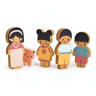 Famiglia di bambole giocattolo in legno Mentari con gatto per bambini