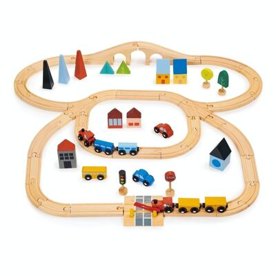 Juego de tren de ciudad de juguete de madera Mentari para niños