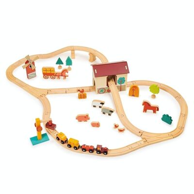 Juego de tren de granja de juguete de madera Mentari para niños