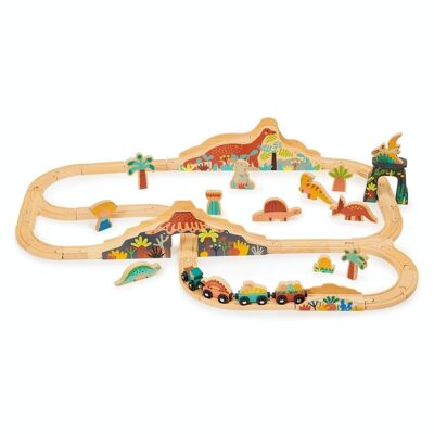 Mentari Wooden Toy Lost World Dinosaur Railway Set For Kids