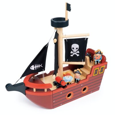 Barco pirata de espinas de pescado de juguete de madera Mentari para niños
