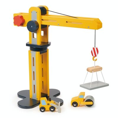 Mentari juguete de madera gran grúa amarilla para niños