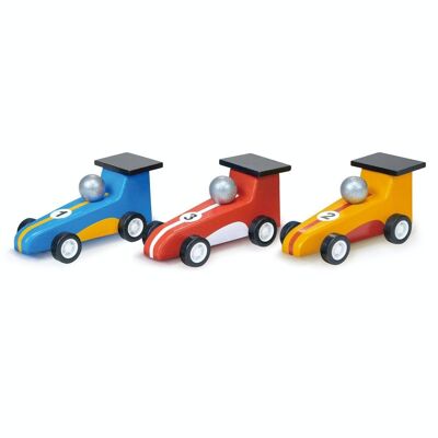 Mentari Wooden Toy Pullback Racers para niños