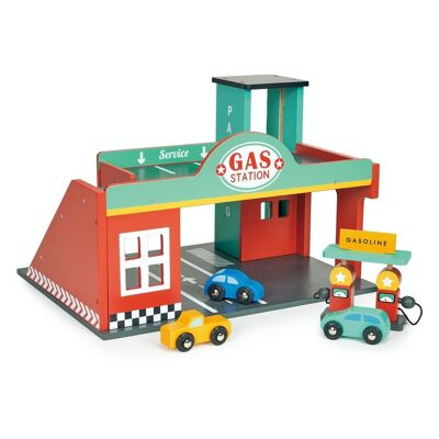 Mentari Distributore di benzina giocattolo in legno per bambini