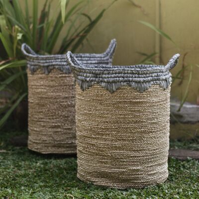 Large laundry basket round storage basket plant basket braided from natural fibers NIAS blue (2 sizes)