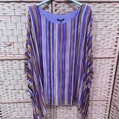 Italian Silk Blouse for Women with Striped Design and One Size