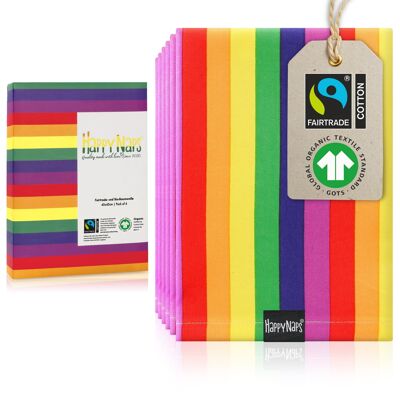 Serviettes en tissu HAPPYNAPS® Original (PRIDE LGBTQ+) Serviettes Boîte de 6 | 100% coton biologique FAIRTRADE (GOTS)