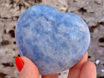 Grand coeur en cristal de calcite bleue (70 mm) 3
