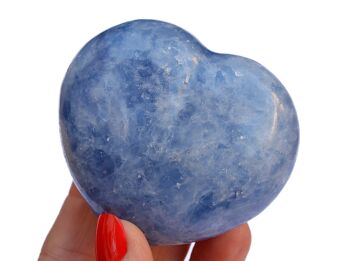 Grand coeur en cristal de calcite bleue (70 mm) 8