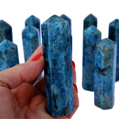 Lot de 5 obélisques en cristal d'apatite bleue (95 mm)