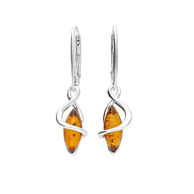 Pretty 925 Silver Amber Marquise Earrings