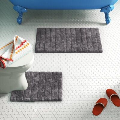 Luxury Bath Mat and Toilet Pedestal Mat Set in Ribbed Design