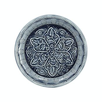 PLATEAU ROND EN MÉTAL ÉMAILLÉ BLEU GRIS DIAMTRE 32.5CM BOMBAY 1